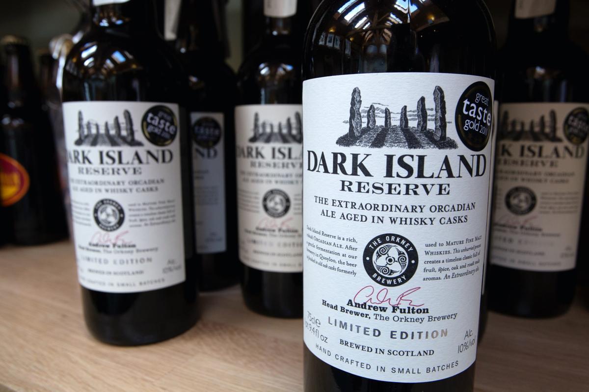 A bottle of Dark Island Reserve from Orkney Brewery