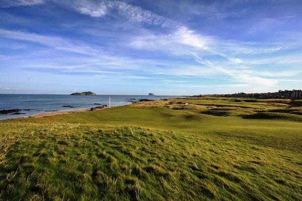 Looking across West Links golf course at North Berwick Golf Club to an island © West Links