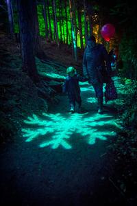 A young child intrigued by the displays at The Enchanted Forest, Pitlochry 