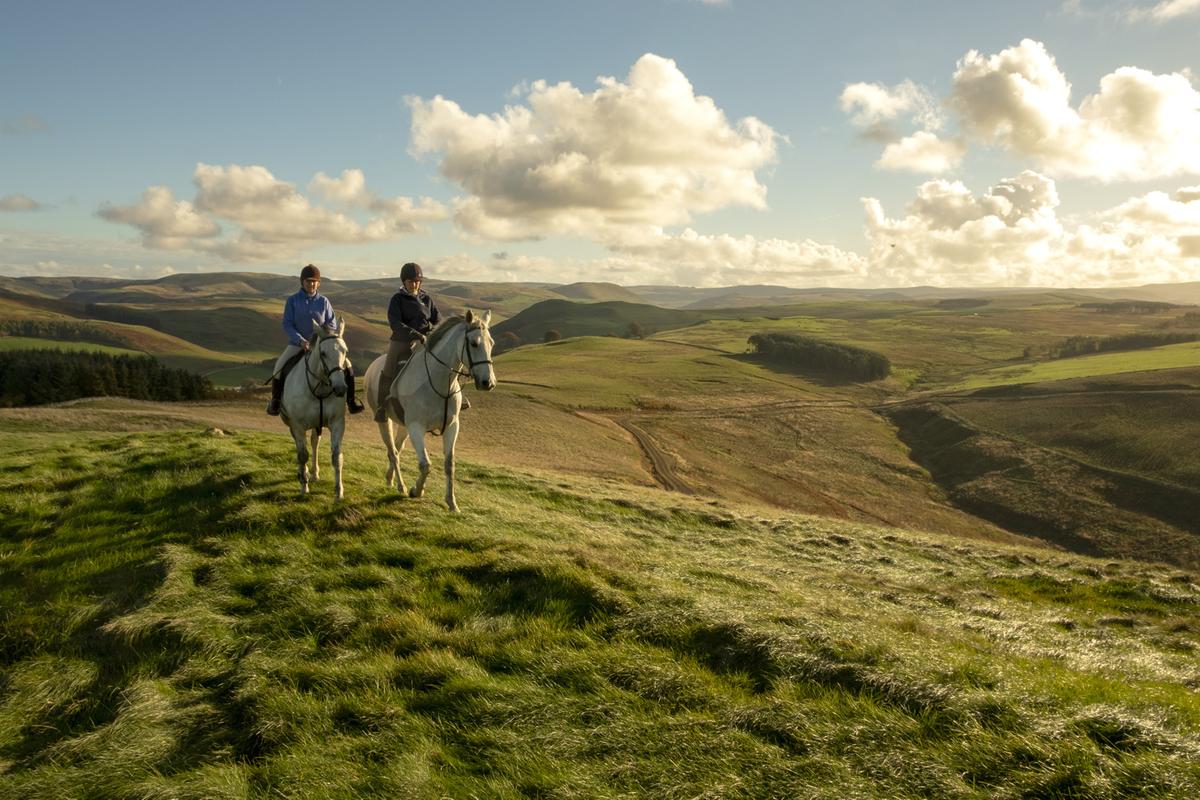 Horse riders on the Cheviot Hills, Scottish Borders