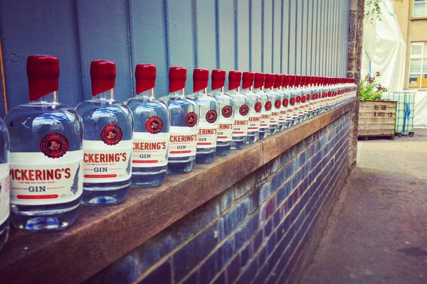 Row of Pickering's Gin bottles 