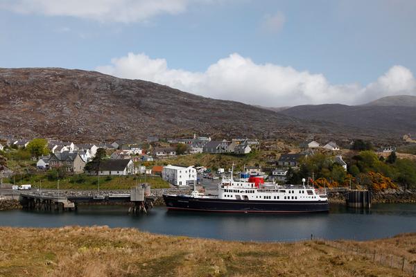 A luxury cruise ship at the pier at Tarbert, Isle of Harris